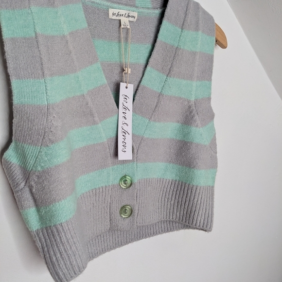 For Love And Lemons Gray and Mint V-Neck Sweater Vest - Picture 2 of 6